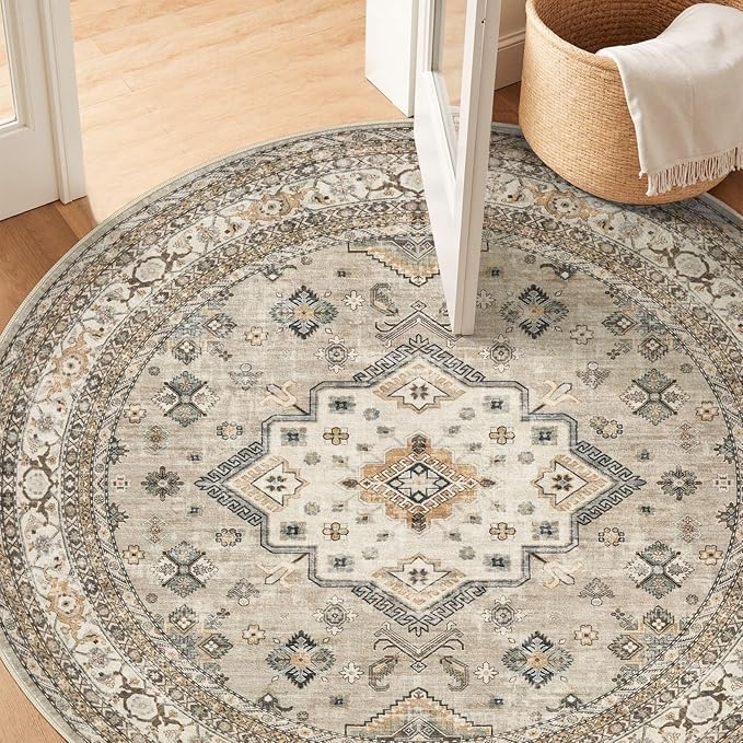 6ft Round Vintage Living Room Area Rug - Image 5