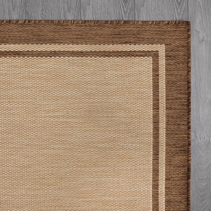 CAMILSON Outdoor Rug 8x10 Bordered Natural Brown Modern Area Rugs - Image 5