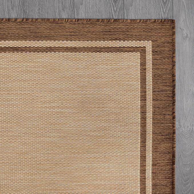 CAMILSON Indoor Outdoor Rug, 10x14 Bordered Natural Brown Modern Large Area Rugs - Image 5