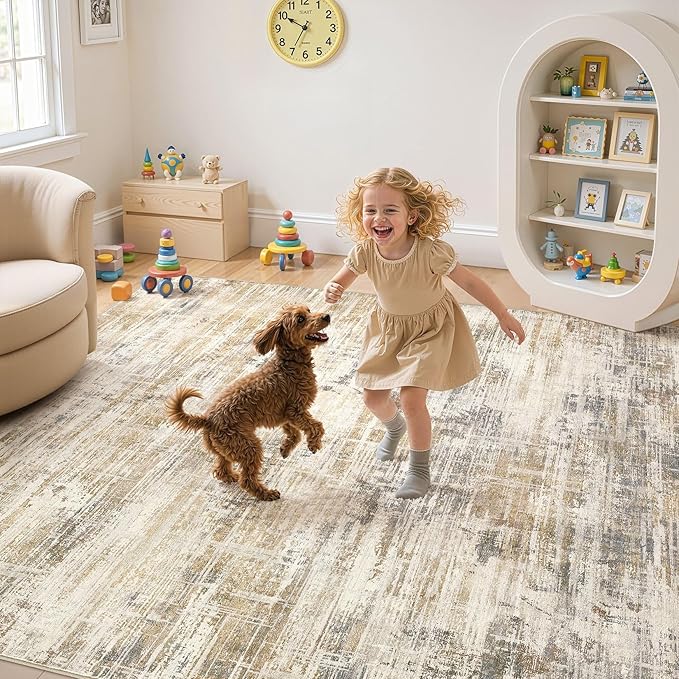 Area Rug for Living Room: 9x12 Washable Neutral Abstract Modern Soft Rugs Non - Image 4