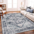 Area Rug 6'x9' Dark Blue Washable Vintage Traditional Floor Cover Thin Retro by CHAMPLANT