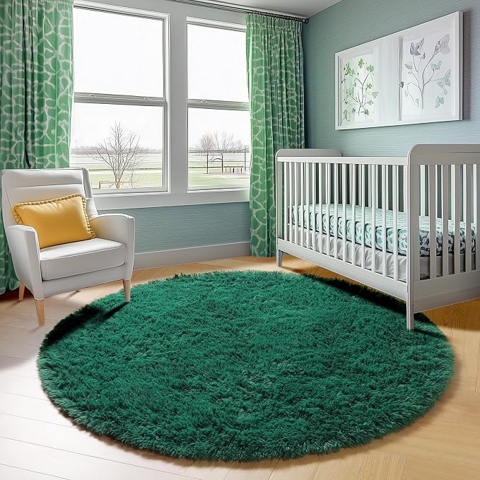 ONASAR Dark Green Round Area Rug 4x4, Soft Bedroom Circle Rugs - Image 8