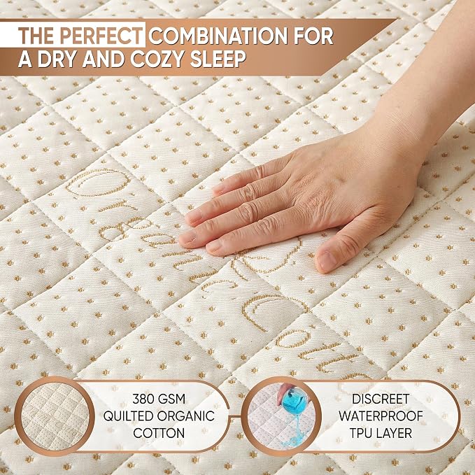 Luxury Quilted Organic Cotton Mattress Protector Queen - Image 3