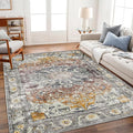 Area Rug 6x9 Washable Rug Brown Grey Vintage Traditional Distressed Thin Retro by CHAMPLANT