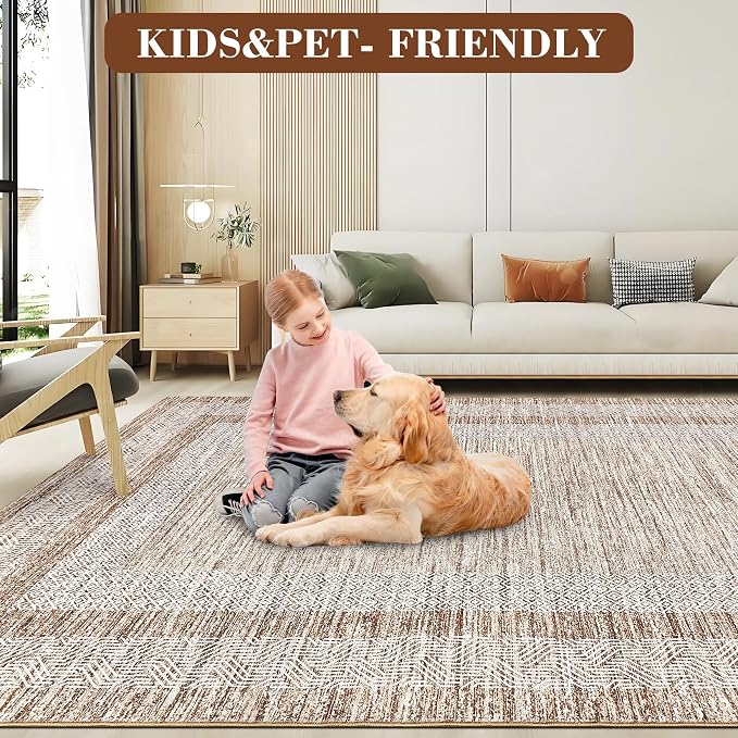 GarveeHome Modern Geometric Area Rug 5x7 Distressed Bordered Rug Washable Non - Image 5