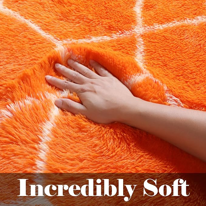 ONASAR Rugs for Living Room Bedroom, 5x8 Washable Fluffy Orange and White Area - Image 2