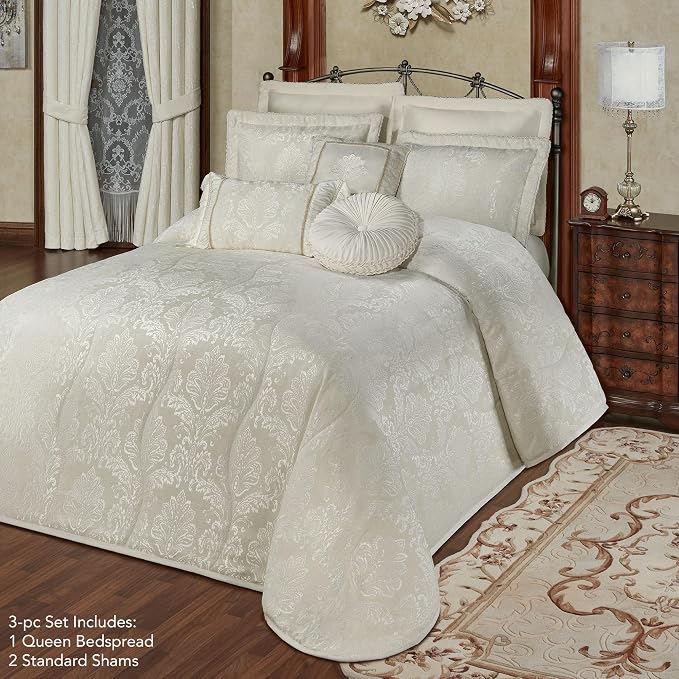 Touch of Class Camelot Luxury Bedding | Neutral Ivory | Matte Satin Damask on - Image 2