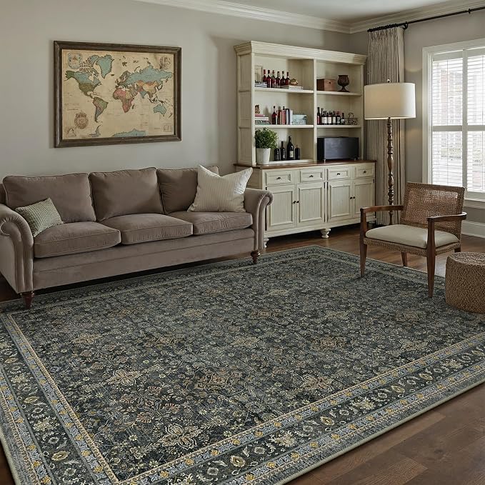 Area Rug 5x7 Black Washable Vintage Living Room Carpetb Traditional Distressed by PureCozy