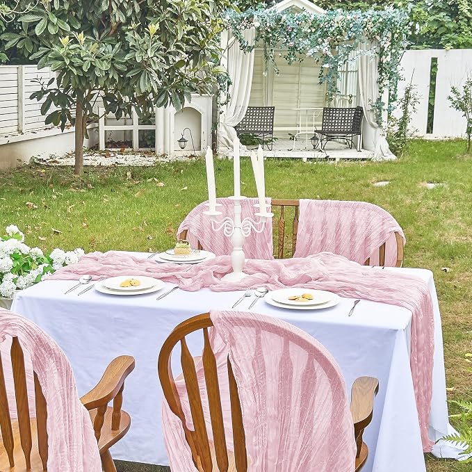 IVAPUPU 10 Pcs Cheesecloth Table Runner - 10ft Pink Boho Gauze Cheese Cloth - Image 7
