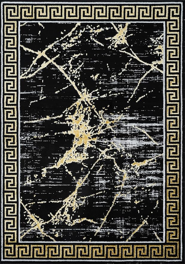GLORY RUGS Area Rugs Marble 4x5 Black Gold Carpet Modern Abstract Rug Living - Image 3