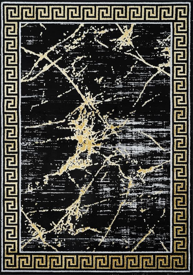 GLORY RUGS Area Rugs Marble 2x7 Black Gold Carpet Modern Abstract Rug Living - Image 2