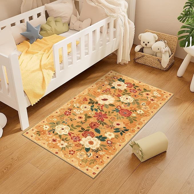 DUKINO 2x4 Rug for Entryway, Washable Kitchen Floral Runner Rug - Image 2
