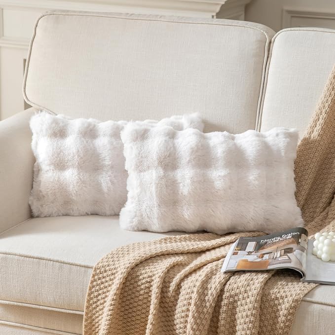Pack of 2 Thick Plush Throw Pillow Covers Fluffy Wave Faux Fur Decorative by Joyouth
