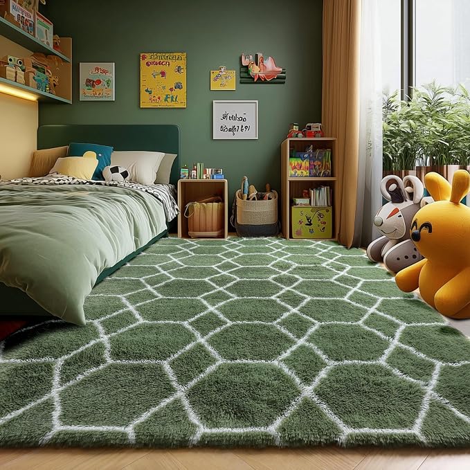 ONASAR Area Rugs for Bedroom Living Room, Washable 4x6 Fluffy Olive Green and - Image 6