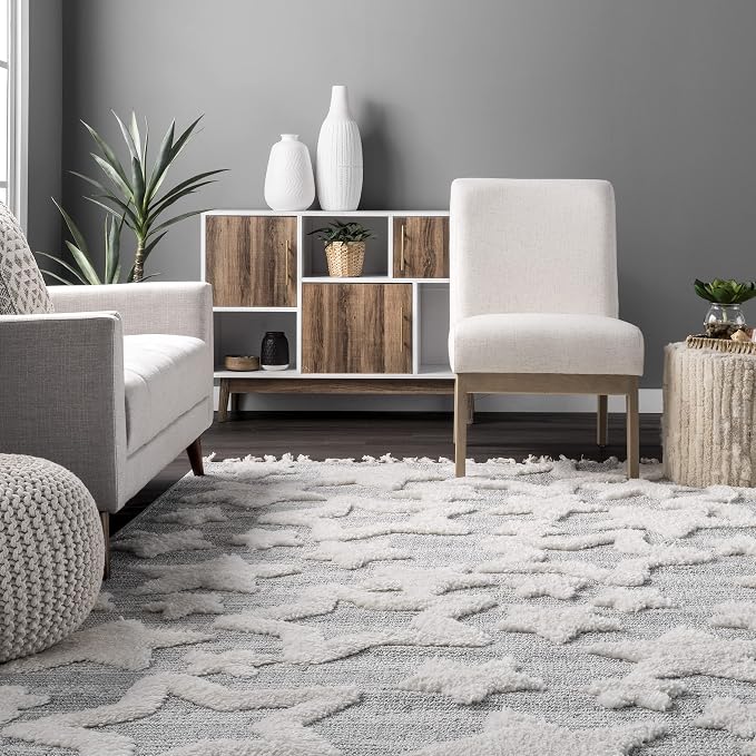 nuLOOM Raven Modern Stars High Low Shaggy Tassel Area Rug, Light Grey - Image 3