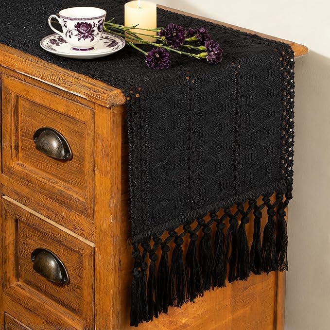 FEXIA Macrame Black Table Runner by FEXIA