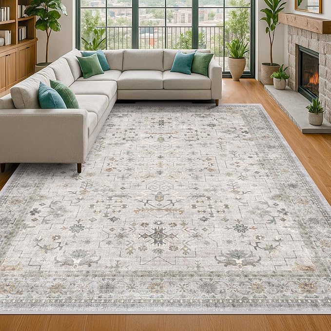 Boho Light Grey Living Room Rug 9x12 - Image 4