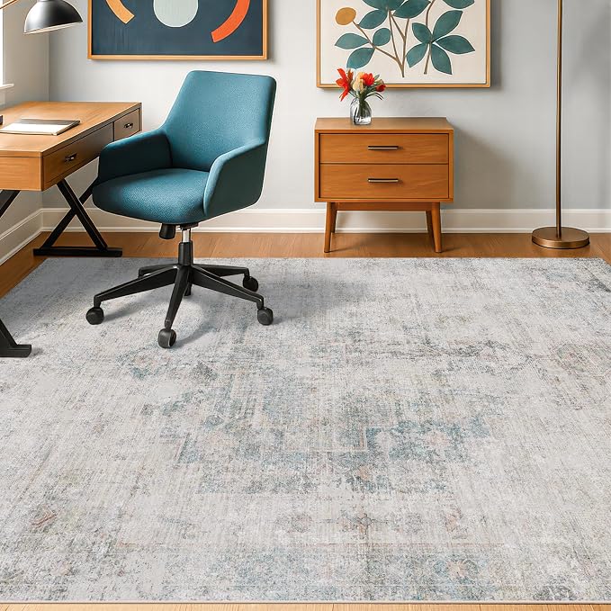 Light Blue Farmhouse Area Rug for Bedroom - Image 6