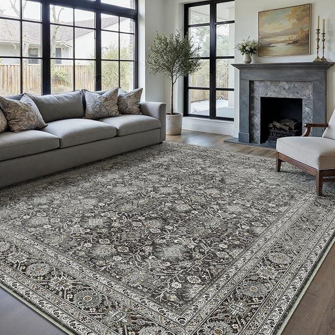 Vintage Area Rug 5x7 Black Washable Living Room Large Carpet Non Slip Bedroom - Image 5