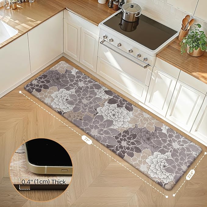 GENIMO Kitchen Mats for Floor 2PCS, Cushioned Anti Fatigue Kitchen Rugs Floral - Image 2