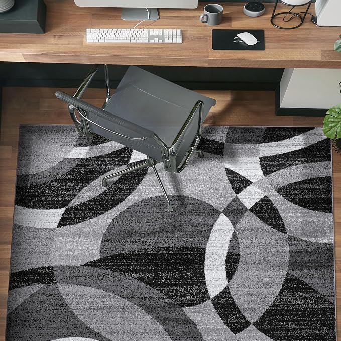 Rugshop Gray Medium Indoor Area Rug, Abstract Circles, High-Traffic, - Image 8