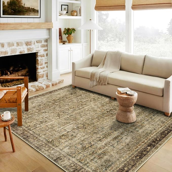 Area Rug 4x6 Washable Rug Brown Vintage Traditional Floor Cover Foldable Thin - Image 3