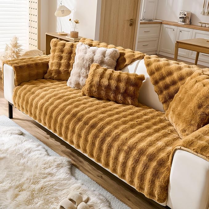 Faux Fur Decorative Throw Pillow Cover Plush Thick Bubble Pillow Covers Luxury - Image 2