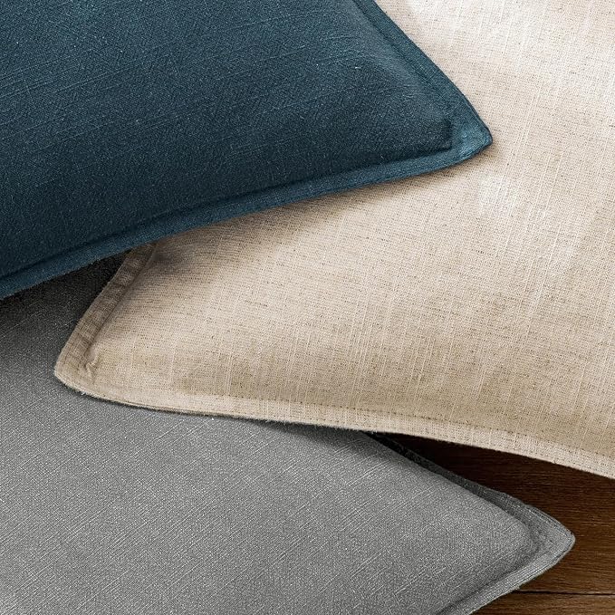 EMEMA Decorative Linen Throw Pillow Covers 26x26 Inch Light Grey Boho Farmhouse - Image 7