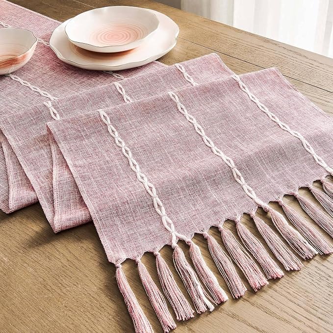 ZeeMart Farmhouse Braided Striped Table Runner, Rustic Pink Table Runners 108 - Image 7