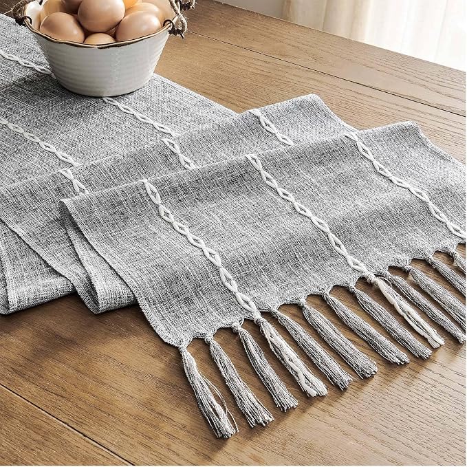 ZeeMart Farmhouse Braided Striped Table Runner, Rustic Grey Table Runners 108 - Image 7
