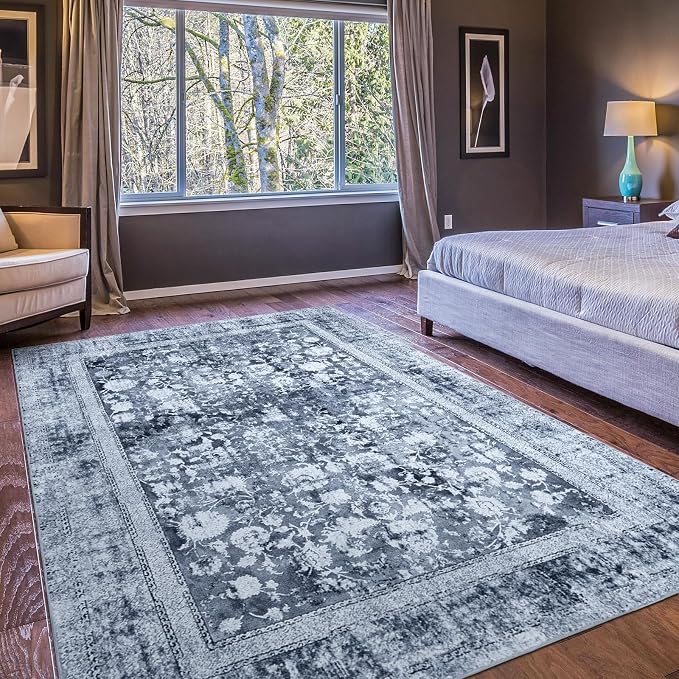 Area Rug 5×7, Vintage Boho Rug, Ultra-Soft Low Pile, Non Slip, Stain Resistant by DomitapisRug