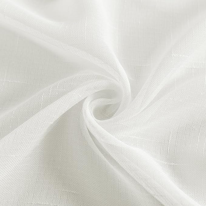 Sheer Curtains Faux Linen Semi Voile Light Filtering Drapes Pair - Image 6