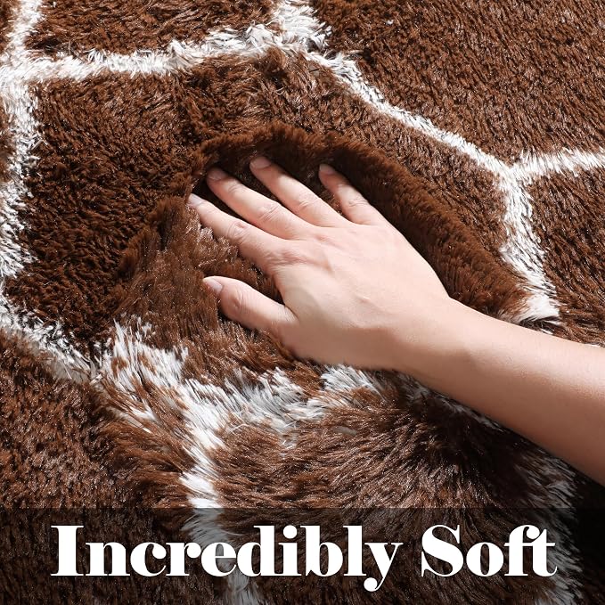 ONASAR 6x9 Area Rugs for Living Room Bedroom, Washable Large Fluffy Brown and - Image 2