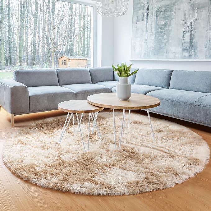 ONASAR Tie-Dye Beige Round Area Rug 4ft, Soft Bedroom Circle Rugs Floor Mats - Image 9