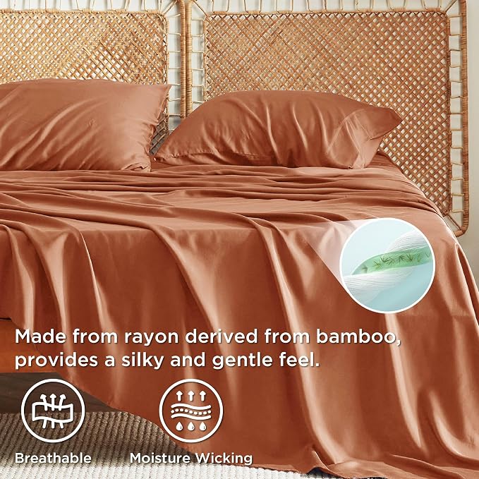Bedsure California King Sheet Sets, Cooling Sheets, Rayon Derived from Bamboo - Image 3