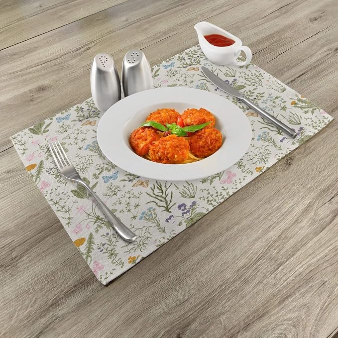 Ambesonne Floral Place Mats Set of 4, Vintage Garden Plants Herbs Flowers - Image 2