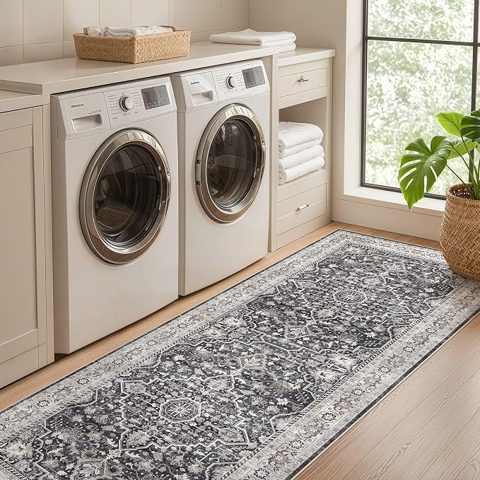 Runner Rug Kitchen Washable Rugs: 3x8 Non-Slip Boho Vintage Distressed Stain - Image 4