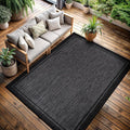 CAMILSON Indoor Outdoor Rug, 9x12 Bordered Dark Grey Black Modern Large Area by CAMILSONIndoorOutdoorAreaRugs