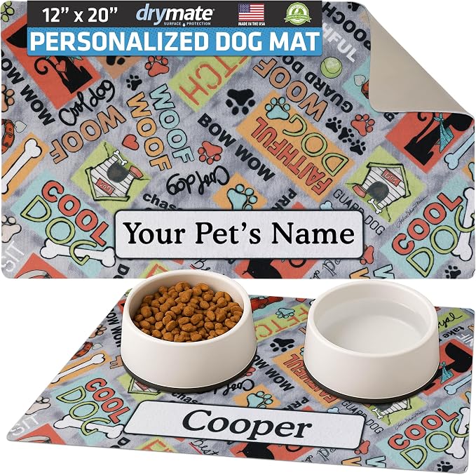 Drymate Personalized Pet Bowl Placemat, Custom Dog & Cat Food Feeding Mat by Drymate