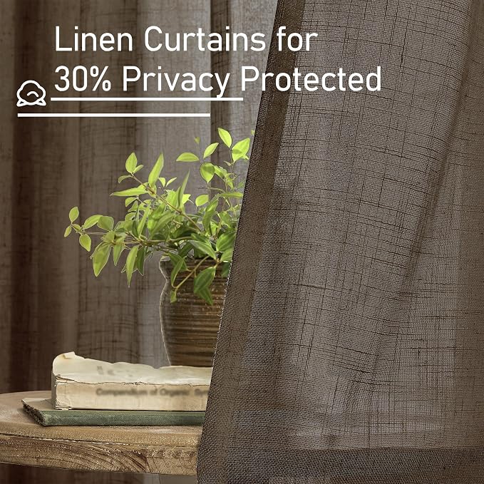 LAMIT Dark Brown Linen Curtains 54 Inch Length 2 Panels, Light Filtering Panels - Image 5
