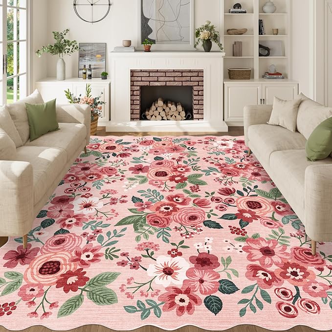 DUKINO 8x10 Area Rug, Floral Washable Rugs - Image 3