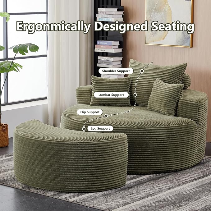 55.11" W Oversized Round Chaise Lounge Chair, Deep Seat Corduroy Cloud - Image 6