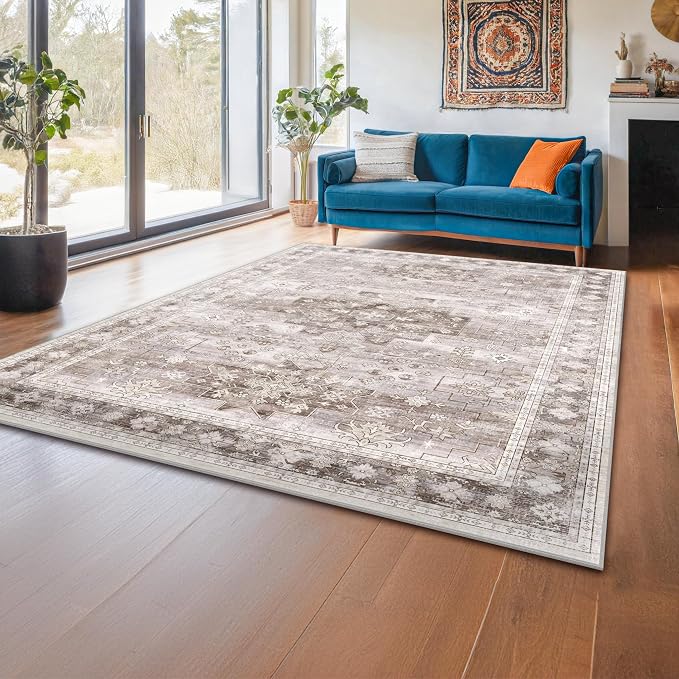 Washable Neutral Farmhouse Bedroom Rug, 5x7 Area Rugs - Image 3