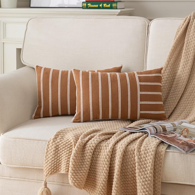 Caflife Boho Throw Pillow Covers 12x20 Set of 2 Soft Farmhouse Decorative Couch - Image 3
