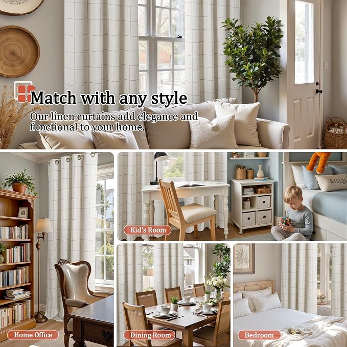 Plaid Patterned Curtains Thermal Insulated - Image 4