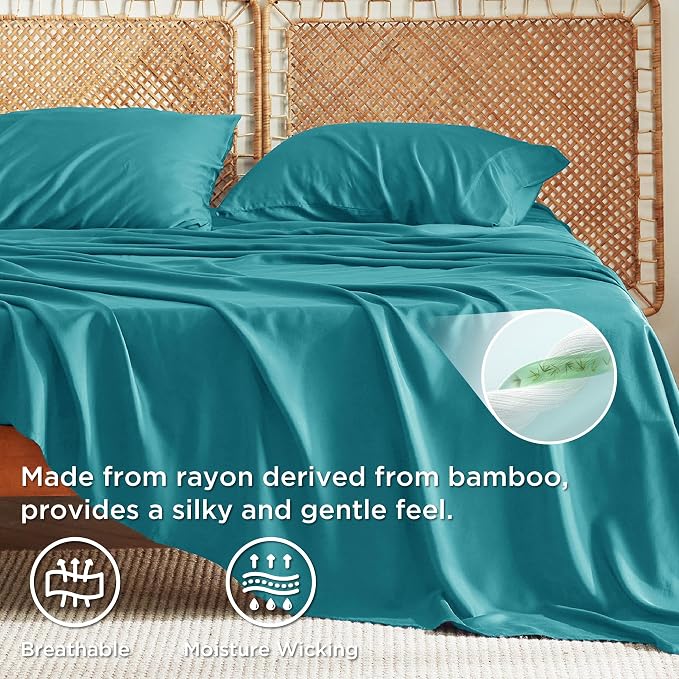 Bedsure Queen Sheet Set, Rayon Derived from Bamboo, Cooling Sheets, Breathable - Image 3