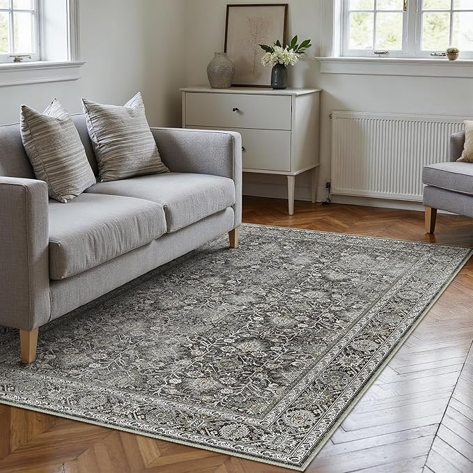 Vintage Area Rug 4x6 Black Entryway Office Washable Carpet Non Slip Bedroom - Image 5