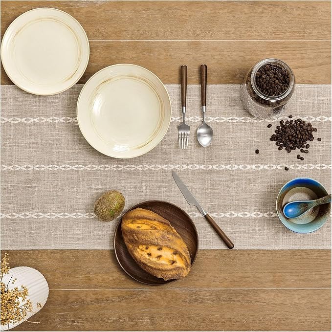 ZeeMart Farmhouse Braided Striped Table Runner, Rustic Beige Table Runners 60 - Image 4