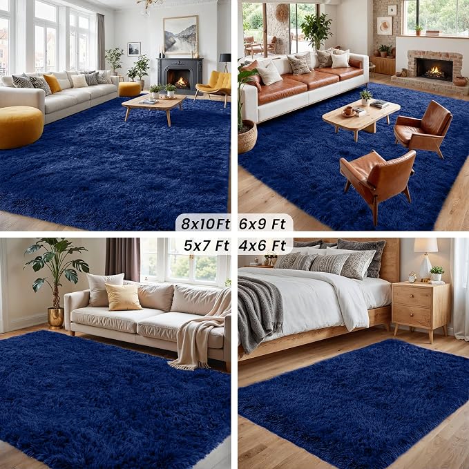 4x6 Area Rugs for Living Room Rug: Soft Fluffy Shag Blue Rugs for Bedroom - Image 7
