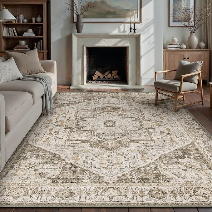Brown Area Rug 9x12 Vintage Washable Distressed Living Room Carpet Large Indoor - Image 6